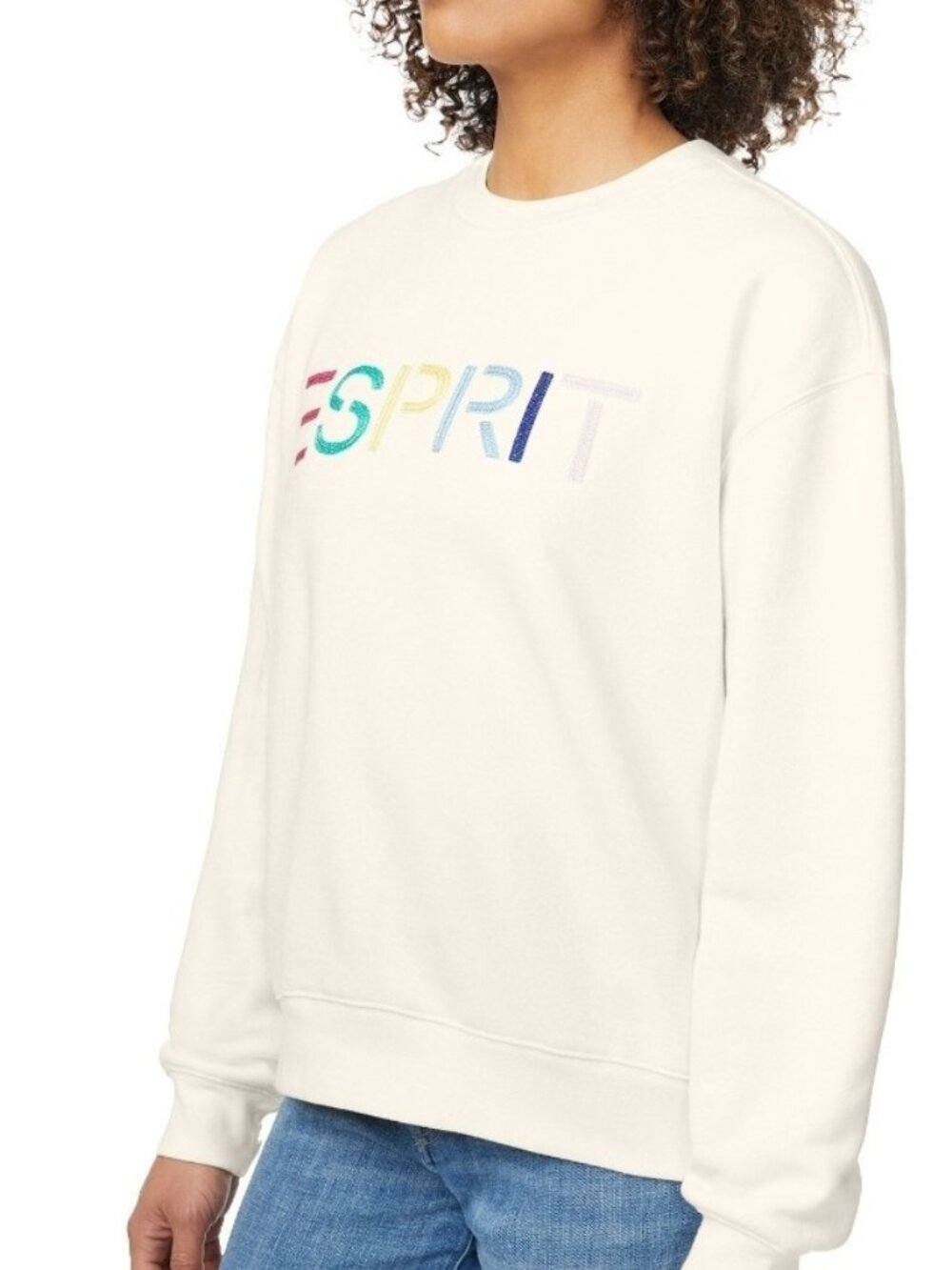 Esprit Women's Logo Fleece Crewneck Sweatshirt Embroidered 80s Retro NEW - Picture 3 of 3